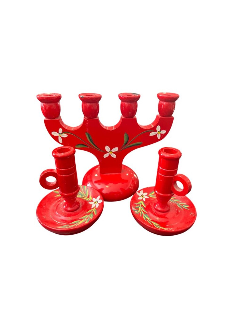 Vintage Swedish Folk Art Candelabra + Holders